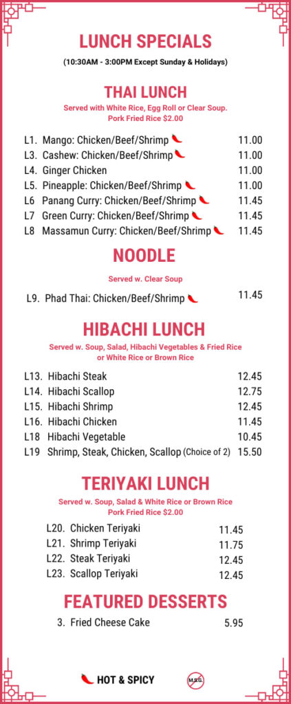 Takeout Menu 4: Lunch Specials at New Asian Bistro, Hometown, PA18252.