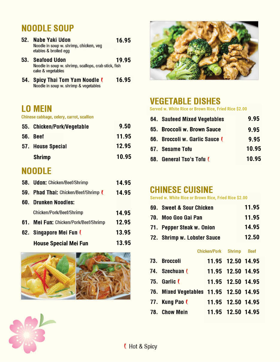 NOODLES, VEGETABLE DISHES, CHINESE CUISINE DINEIN MENU • New Asian Bistro