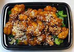 Sesame Chicken Takeout at New Asian Bistro, Hometown, PA.