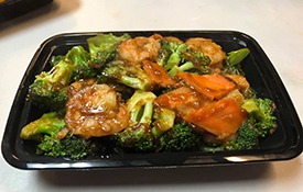 Shrimp with Broccoli
Takeout at New Asian Bistro, Hometown, PA.