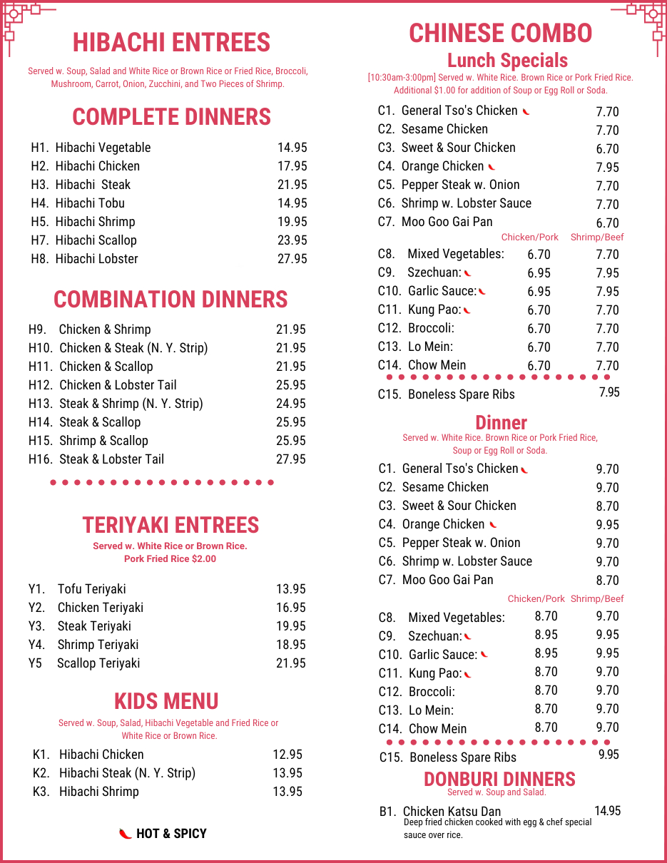 Chinese takeout deals menu